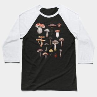 Watercolor Mushrooms Fungi Cottagecore Goblincore Baseball T-Shirt